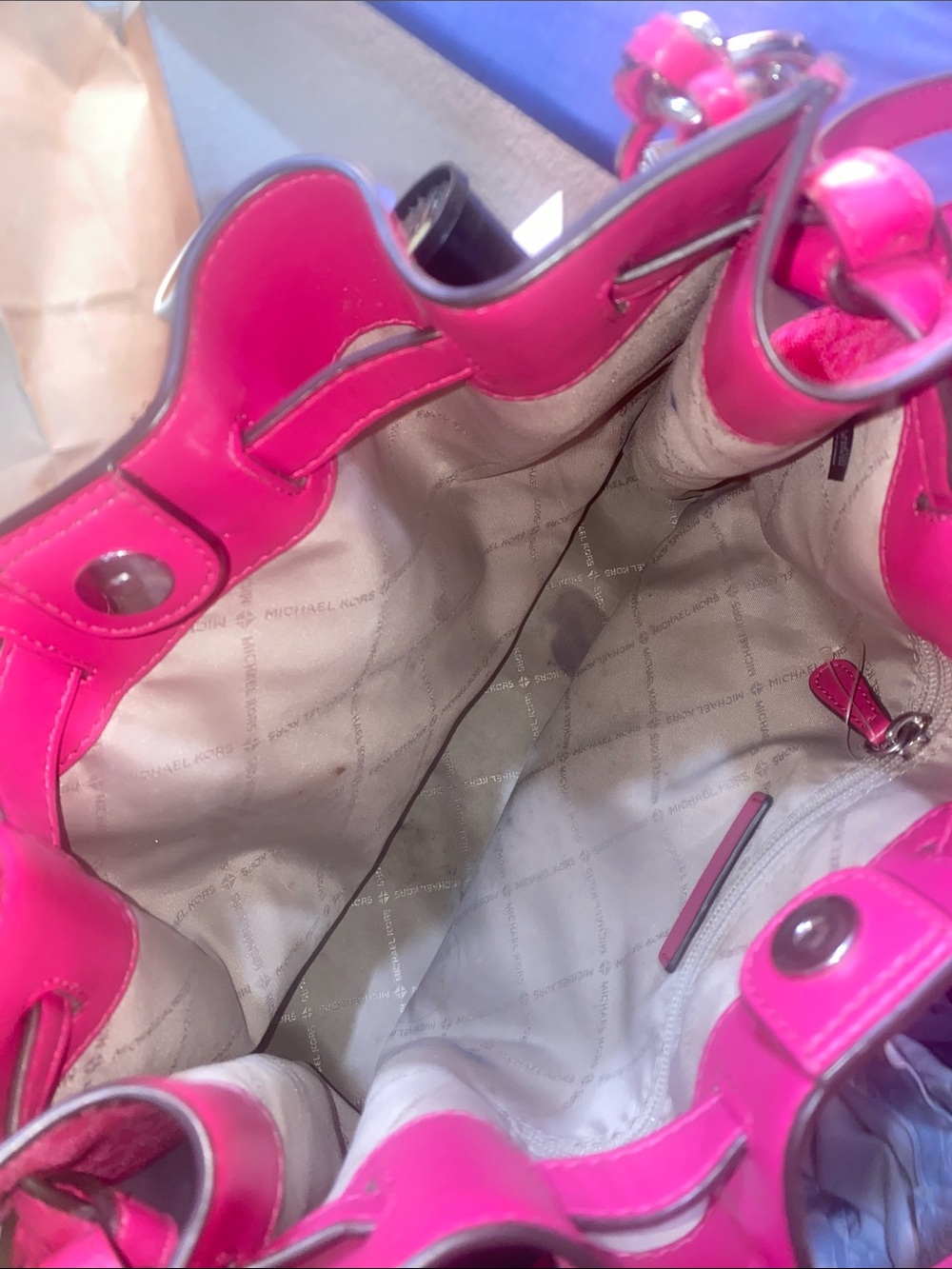 Michael Kors Hot Pink MK Logo Chain-Accent Tote - Picture 6 of 6